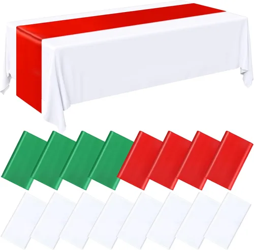 Miniatura 15 de Tudomro 16 piezas de manteles de plástico desechables negros y rosa fuerte y juego de camino de mesa de satén 54 x 108 pulgadas Mantel 12 x 108