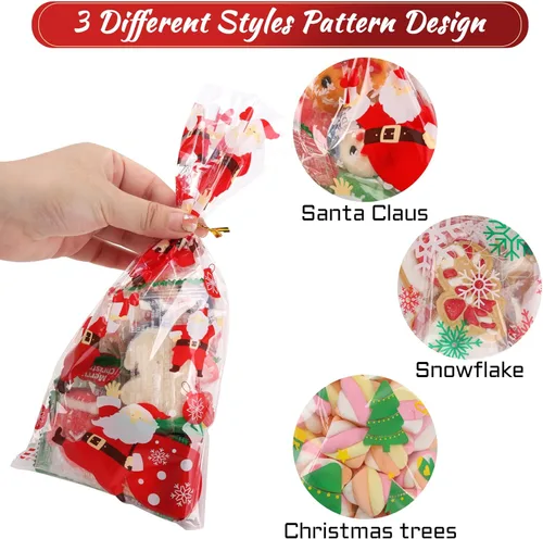 Miniatura 5 de LOKIQNG 150 PAQUETES Bolsas de Celofán de Navidad Bolsas de Regalo para Dulces y Galletas con Ataduras Giratorias para Recuerdos de Fiesta