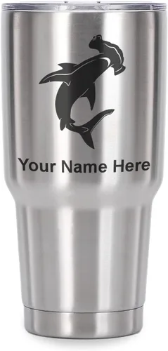 Miniatura 41 de LaserGram Vaso aislado al vacío de 20 onzas, tiburón martillo, grabado personalizado incluido (negro)