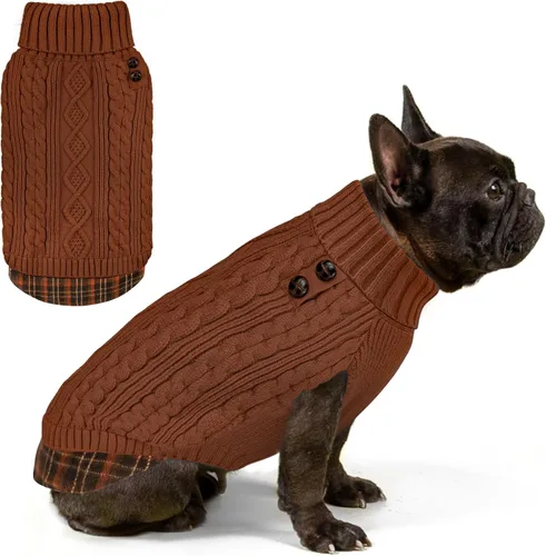 Miniatura 11 de KYEESE - Suéter para perro mediano, suéter tejido con estampado de cuadros, cálido abrigo de mascotas para otoño e invierno