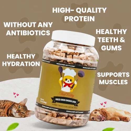 Miniatura 4 de Golosinas de hígado de pollo liofilizadas de grado humano de Chef Kitty para gatos y perros – 100% de grado humano, ingrediente único, alto