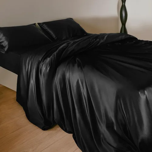 Miniatura 2 de LILYSILK Funda de edredón de seda negra para cama individual, fundas de edredón de seda de 19 momme