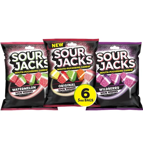 Miniatura 8 de Sour Jacks Paquete variado de golosinas de gomitas de caramelo, original y sandía, sin gluten, bolsas individuales de una sola porción, 5 onzas