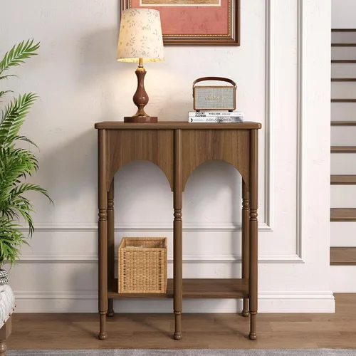 Miniatura 11 de Mesa consola de 40 pulgadas con estante de almacenamiento, mesa de entrada retro de 2 niveles, mesa de sofá de madera con patas de estilo romano