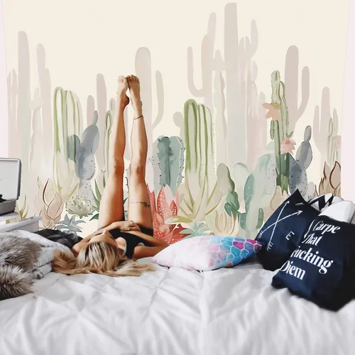 Miniatura 3 de Manicer Tapiz de cactus, coloridas plantas y hierbas, tapiz botánico para colgar en la pared, tapiz de paisajes naturales, mural para dormitorio