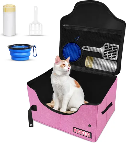 Miniatura 12 de Petskd High Sides - Caja de arena portátil de viaje para gatos con tapa y 10 bolsas de revestimiento, peso ligero y a prueba de fugas para viajes