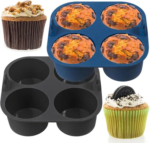 Webake 2 piezas de molde para magdalenas jumbo de silicona para freidora de aire, molde de silicona para huevos de 4 cavidades, moldes para