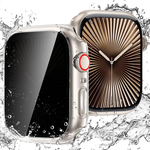 Miniatura 17 de Goton Funda impermeable con protector de pantalla para Apple Watch, película de vidrio templado antiespía para iWatch, carcasa de policarbonato