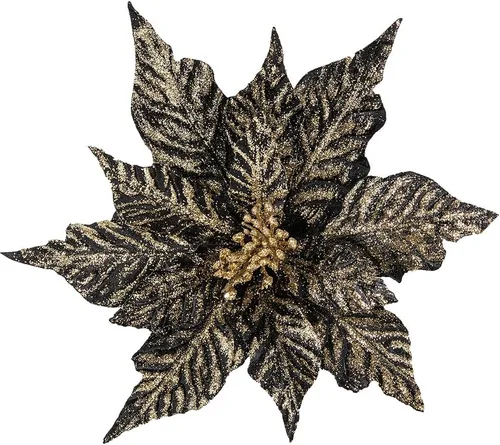 4 flores de Pascua de Navidad artificiales con tallos de Navidad, adornos de árbol de flores de Navidad con purpurina para Navidad, Año Nuevo, Negro