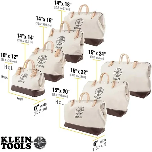 Miniatura 2 de Klein Tools 5102-14 Bolsa de herramientas de lona natural resistente, bolsa de herramientas, bolsa multiusos con apertura ancha con bisagras y asas