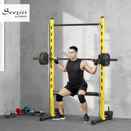 Miniatura 2 de Soozier Squat Rack with Pull-Up Bar, Adjustable Power Rack with Barbell Bar, Multi-Functional Steel Bench Press Rack for Home Gym Strength Training