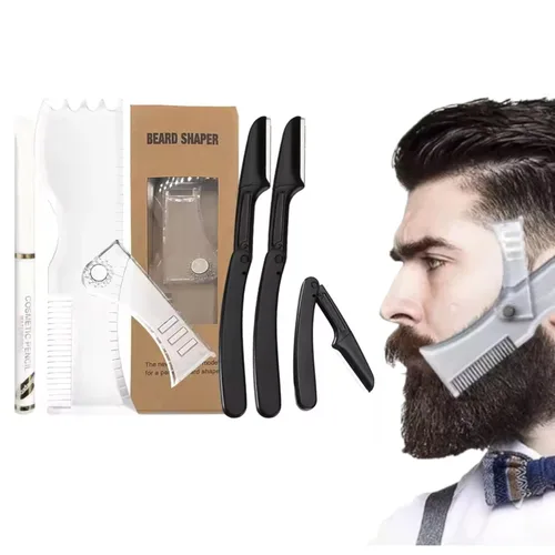 Miniatura 9 de Plantilla moldeadora de barba de cabra para hombres, kit de afeitado de barba y cabra, ahorra tiempo (azul)