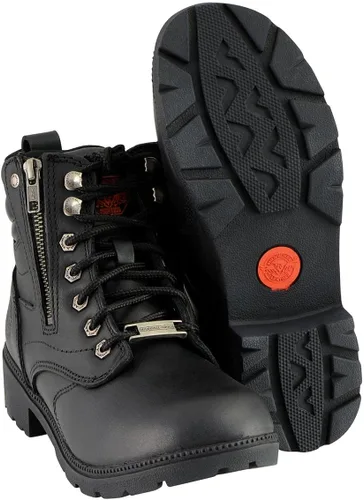 Miniatura 2 de Milwaukee Leather MBL9320W - Botas de motocicleta con cordones para mujer, de cuero negro de alta calidad, ancho amplio