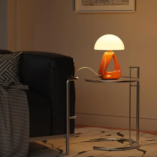 Miniatura 6 de Lámpara de hongo, pequeña lámpara de mesa para dormitorio, lámpara de noche creativa geométrica con base de cerámica, lámpara de mesa auxiliar