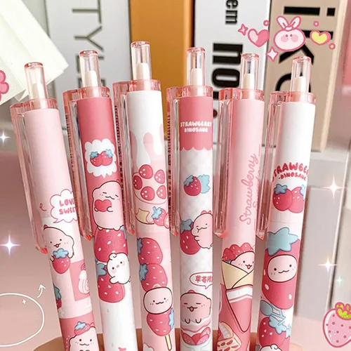 Miniatura 2 de MOZXIRZ 6 bolígrafos de tinta de gel, bolígrafos retráctiles de dibujos animados, bolígrafo de 0.020 in, suministros escolares de oficina para niñas