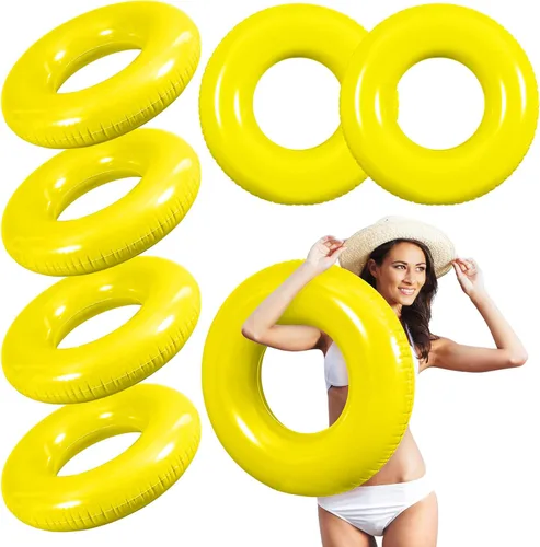 JellyArch 6 Piezas de Flotadores Inflables para Piscina de 28 Pulgadas, Tubo de Natación a Granel para Adultos, Flotadores de Piscina para Amarillo