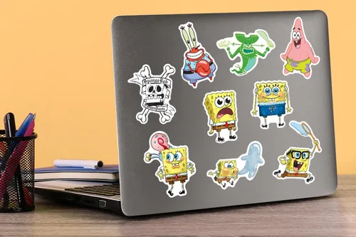 Miniatura 5 de Paquete de calcomanías de Bob Esponja de 100 unidades – Vinilo troquelado gran variedad de lujo para laptop, botella de agua, álbumes de recortes