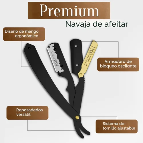 Miniatura 6 de Facón Navajas rectas para hombres - Kit de navaja de barbero profesional de borde recto con 100 cuchillas, afeitadora clásica de acero inoxidable El
