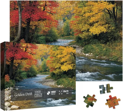 Miniatura 11 de Rompecabezas de paisaje de cascada de otoño para adultos, 1000 piezas, rompecabezas escénico de montaña de bosque natural, desafiante rompecabezas