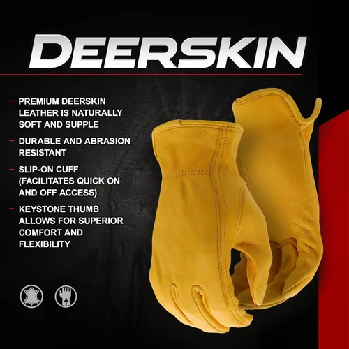 Miniatura 5 de Guantes de trabajo BOSS para hombre, de piel de ciervo de grano premium