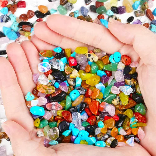 Miniatura 2 de ZHIYUXI 400 cuentas para hacer joyas, cuentas multicolor de 0.197-0.315 in, piedras preciosas de piedra natural, cuentas sueltas irregulares a