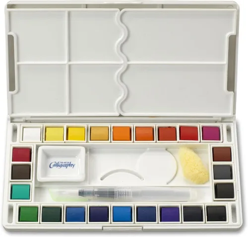 Juego de 24 bolsillos de viaje de colores de agua surtidos, cepillo de agua recargable de calidad con esponja, colores fáciles de mezclar, paleta