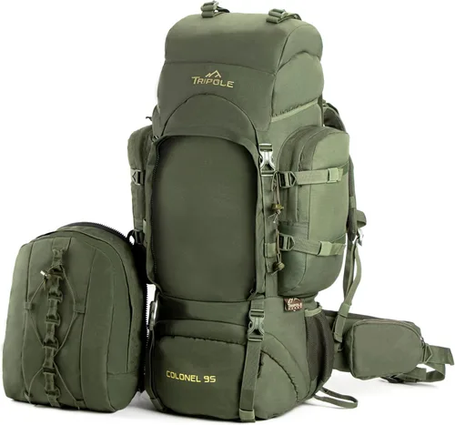 Miniatura 7 de Tripole Colonel - Mochila de 95 litros + Mochila de día desmontable, Verde militar, Mochila