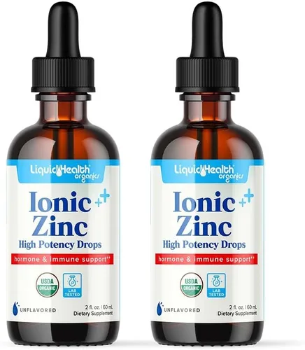 LIQUIDHEALTH USDA Orgánico Zinc Iónico Gotas de Alta Potencia - Suplemento Vitamínico Líquido de Minerales Traza para Adultos, Niños - Apoyo