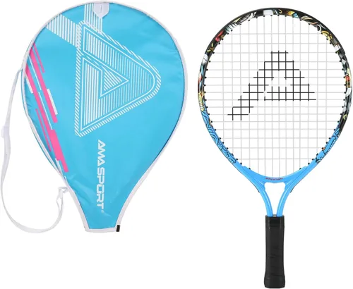 AMA SPORT Raqueta de tenis para niños pequeños, kit de iniciación de raqueta de tenis de 17 a 25 pulgadas para niñas y niños con bolsa de nailon azul