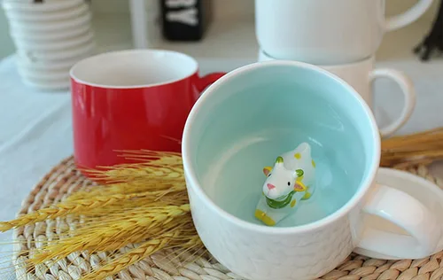 Miniatura 5 de Hotmiss Taza de cerámica con diseño de gato oculto en el interior de animales en 3D, bonitas tazas hechas a mano con dibujos animados, regalo