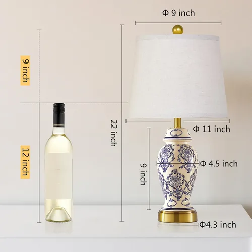 Miniatura 2 de Chinoiserie - Juego de 2 lámparas de mesa de cerámica para sala de estar, dormitorio, mesita de noche, lámpara de mesa clásica de porcelana azul