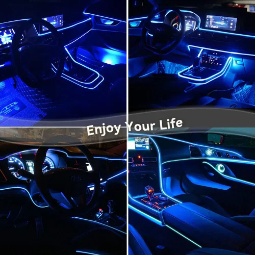 Miniatura 5 de Luces de cable EL para el interior del coche, luz de panel azul neón de 16 pies/5 m, tira de luz LED para coche, USB 5V, decoración