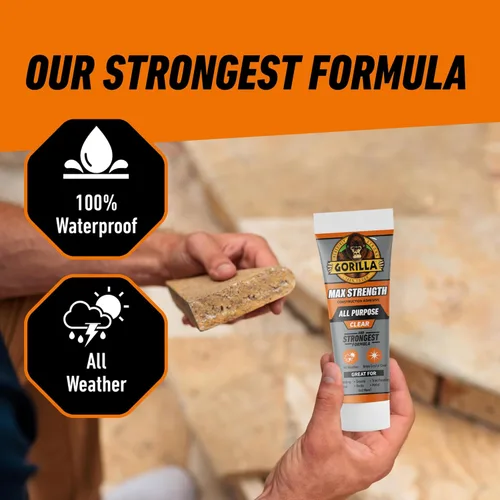 Miniatura 4 de Gorilla Max Strength Adhesivo de construcción, pegamento transparente, tubo de compresión de 7 onzas (paquete de 1) – Relleno de huecos e impermeable