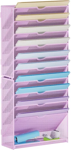 Miniatura 10 de Marbrasse Organizador de archivos de pared colgante de 10 niveles, soporte para archivos de pared para papeles, portapapeles de archivos