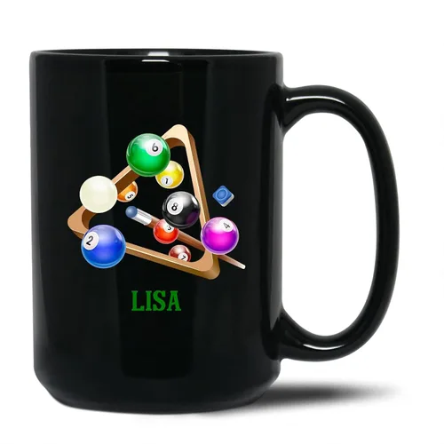 Taza de billar personalizada, taza de café de billar, taza deportiva personalizada, regalo para los amantes del billar, taza de té negro de 11
