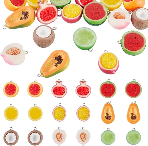 Miniatura 18 de Cheriswelry 10 dijes de fruta naranja, de resina, coral, lindos colgantes, adornos colgantes con lazo de hierro de 0.99 a 0.98 pulgadas, decoración