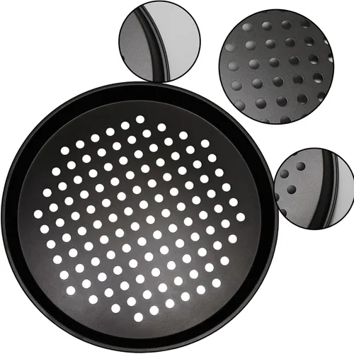 Miniatura 3 de Sartén redonda de pizza de 10 pulgadas con agujeros, sartenes de acero al carbono para pizza congelada y casera, bandeja de pizza antiadherente