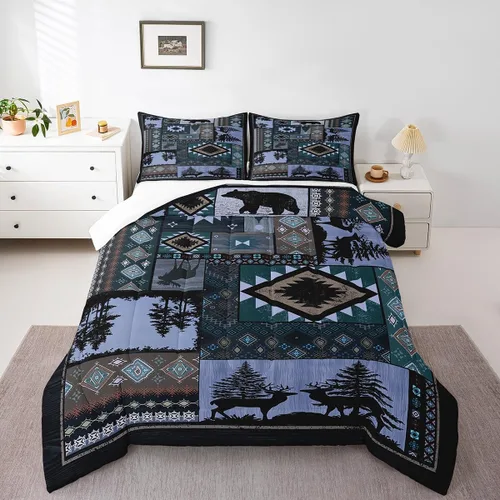 Miniatura 15 de Feelyou Juego de edredón rústico de ciervos para niños, edredón de caza de ciervos para niños, adolescentes, juego de ropa de cama de cuernos