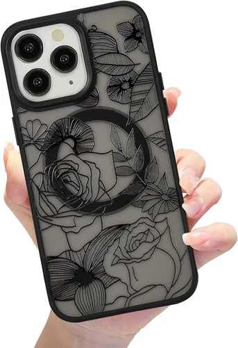 Miniatura 47 de Compatible con el teléfono 13 Pro - Funda magnética mate translúcida, de lujo, a prueba de golpes, magnética y con bonito patrón de flores, carcasa