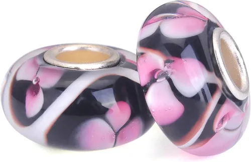 Miniatura 20 de RUBYCA Cuentas de cristal de Murano floral con núcleo de color plateado, ajuste europeo para hacer joyas, 6