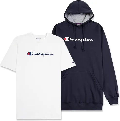 Champion 2 Pack Hoodie and T Shirt - Big and Tall Mens Sweatshirt and Tee Pack