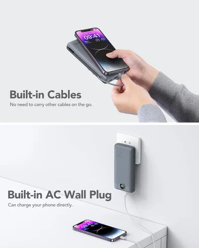 Miniatura 8 de Cargador portátil de 20000 mAh, cargador de batería VRURC de carga rápida de 22.5 W con cables, cargador portátil USB C de 20 K con enchufe de Gris