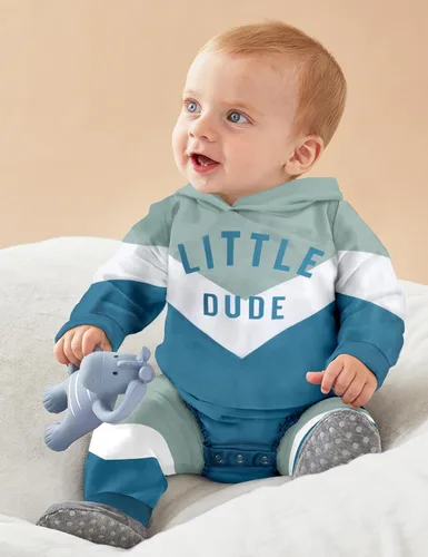 Miniatura 2 de Ropa para bebé niño, bloque de color, sudadera con capucha de gran tamaño, mameluco, pantalones largos, conjunto de trajes de otoño e invierno