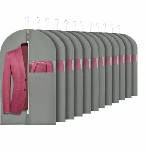 Miniatura 8 de Paquete de 6 bolsas de ropa de 24 x 40 pulgadas para almacenamiento de tela no tejida, bolsas de vestir negras para colgar ropa, bolsas de traje