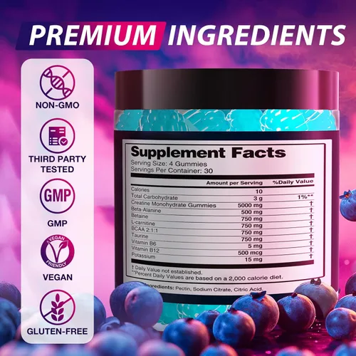 Miniatura 7 de Gomitas de monohidrato de creatina complejo de 8500 mg para hombres y mujeres, suplemento de monohidrato de creatina para el crecimiento muscular