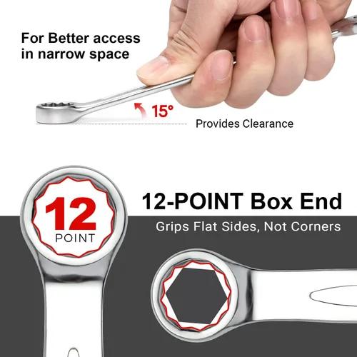 Miniatura 4 de Jetech Llave combinada de 15 mm - Llaves de grado industrial con diseño de 12 puntos, compensación de 15 grados, fabricadas con cromo vanadio