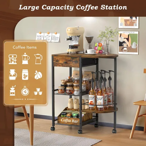 Miniatura 4 de VINAEMO Estación de café con ruedas y cajón de almacenamiento, soporte de mesa grande de 15.35 pulgadas de profundidad para cocina, oficina, sala