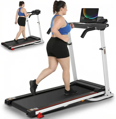 Cinta de correr con estación de trabajo de escritorio y altura ajustable, caminadora plegable de 2.5 HP con inclinación de 3 niveles, capacidad de