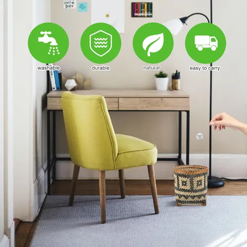 Miniatura 7 de Wakauto Cesta de basura tejida de bambú multifuncional, cesta de almacenamiento ecológica compacta para baño, dormitorio, sala de estar