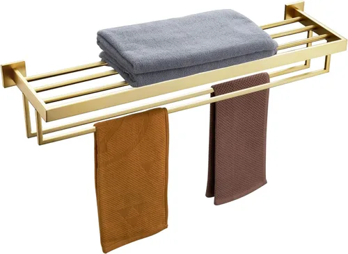 Miniatura 12 de KOKOSIRI Toallero negro mate de 24 pulgadas, estante de toalla de baño con barras de toalla dobles SUS304 de acero inoxidable montado en la pared